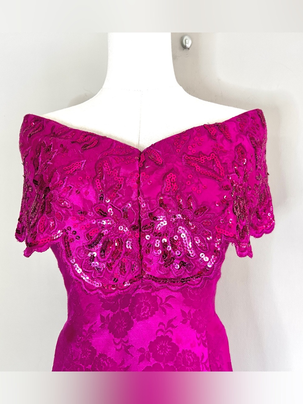 Vintage Jessica McClintock Gunne Sax 90s Barbie Fuchsia Sequin Party Dress ~ XXS - Picture 4 of 16